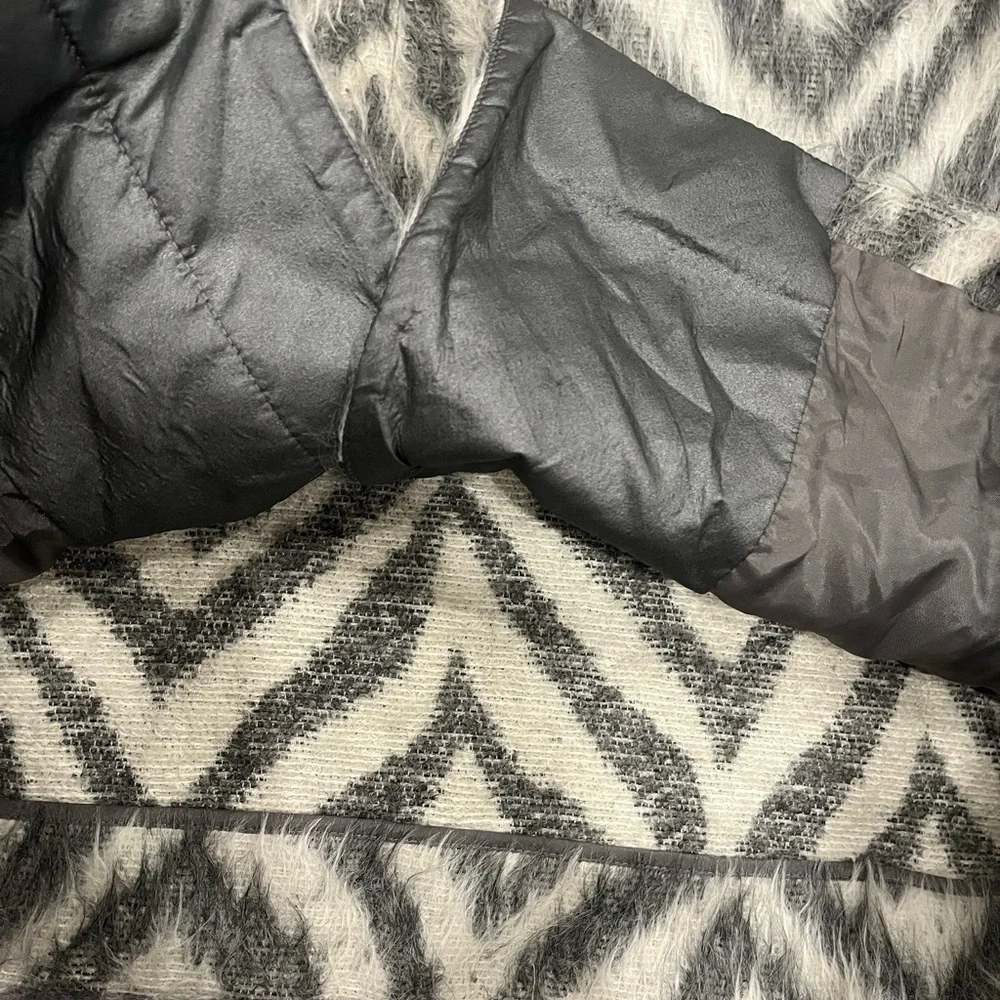 [US8]Per Se Faux Fur Angora Wool Blend Harrington Tweed Gray Short Jacket - Picture 5 of 9
